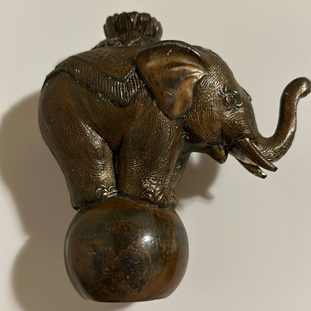 BRONZE ELEPHANT Figurine Standing on Ball - Picture 2 of 9